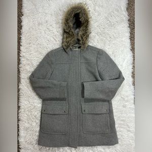 J. Crew Women’s Vail Parka Jacket Faux Fur Hood Grey Size 10 - Medium